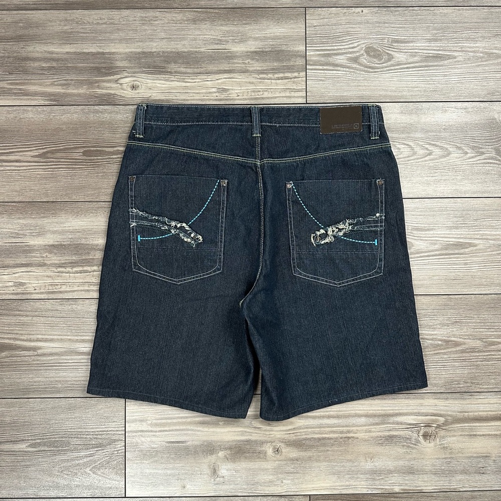 Vintage Y2K G Unit Dark Blue Baggy Denim Shorts Contrast Stitch 50 Cent